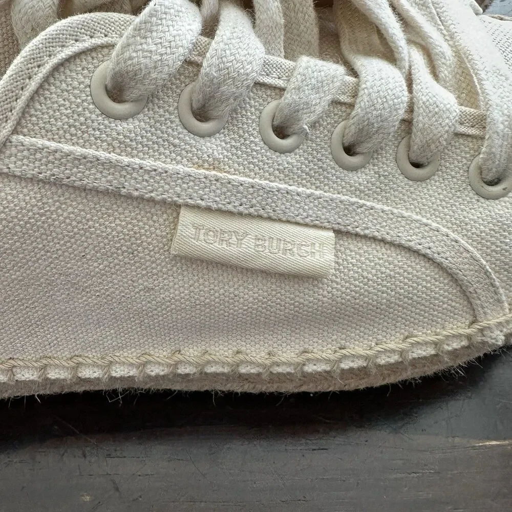 Tory Burch Women's Seaside Oxford Canvas Platform Espadrilles Vintage Cream 7.5M